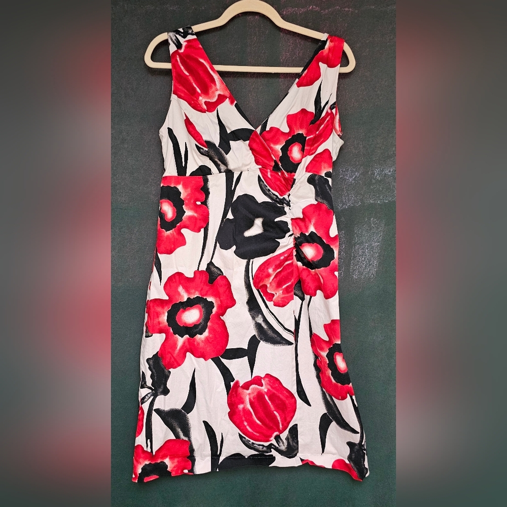 AGB Red and Black Floral Midi Dress